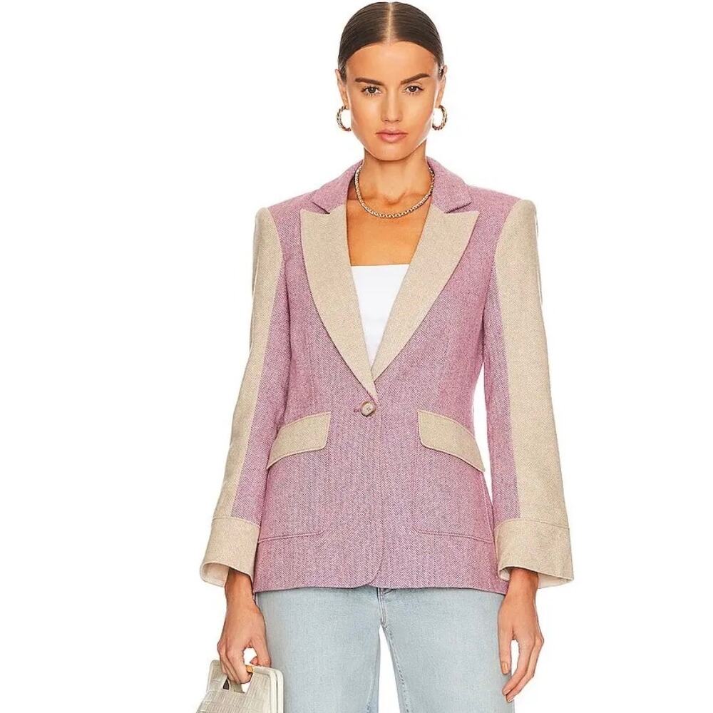 CINQ A SEPT Lana Blazer in Canyon Rose & Light Acorn Wool Blend Herringbone Sz 2 - Picture 14 of 14